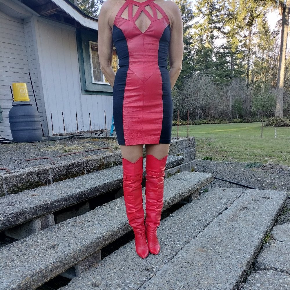 Red leather dress